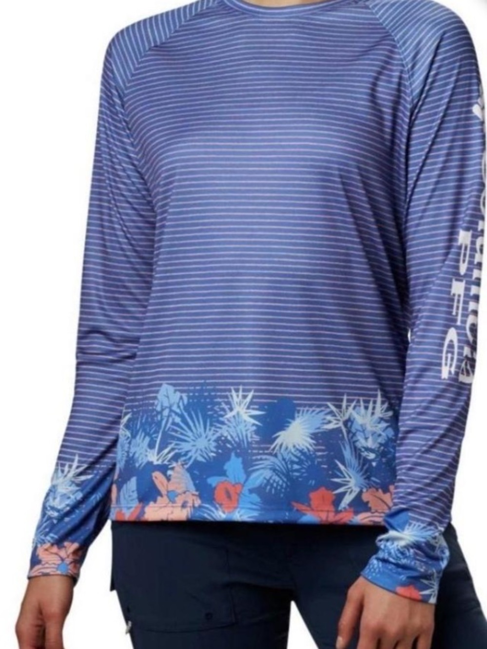 Columbia Striped Long sleeve Swim with Blue & Orange Floral Top